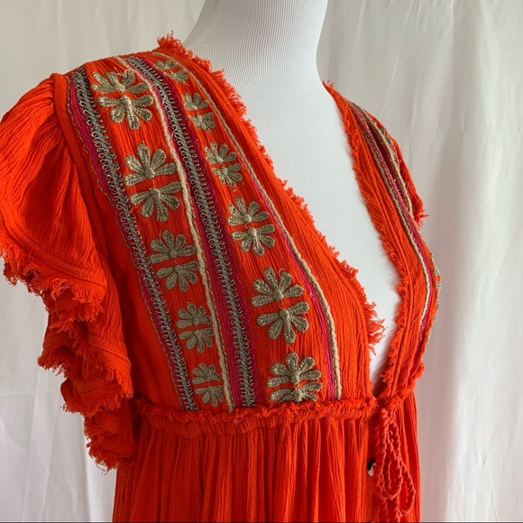 Free People Red Will Wait 4 You Embroidered Dress - Picture 8 of 13